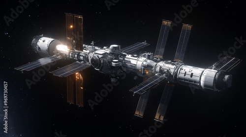 Minimalist and Monumental International Space Station in the Darkness of Night