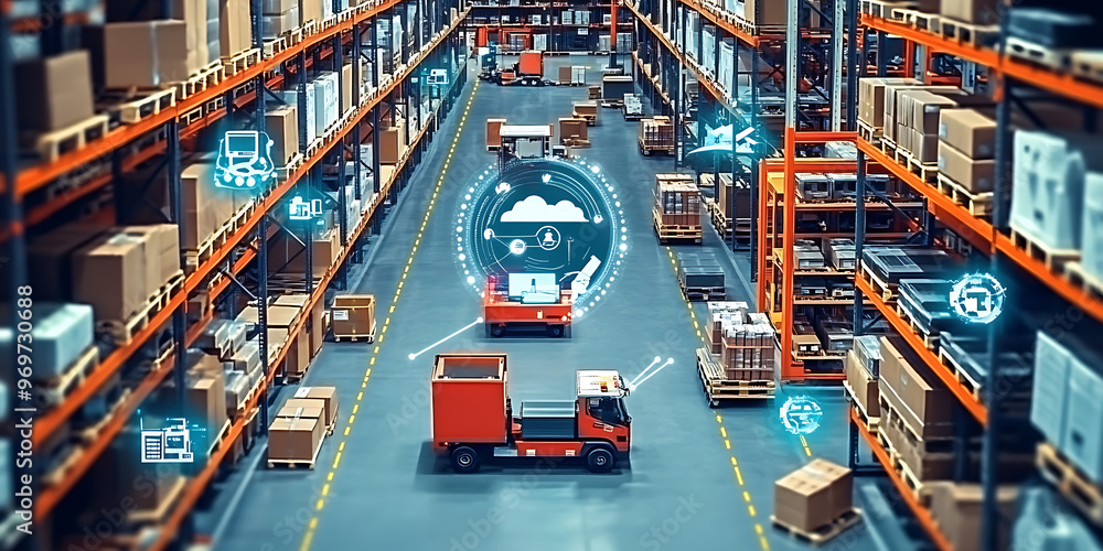 smart warehouse management system, featuring interconnected IoT devices that enable a seamless flow of information and facilitate predictive maintenance, generative ai smart warehouse management system, featuring interconnected IoT devices that enable a seamless flow of information and facilitate predictive maintenance, generative ai