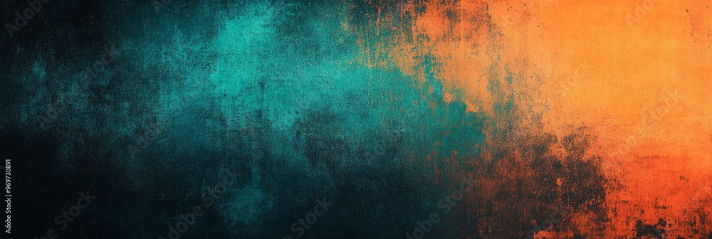 Abstract gradient background in orange, teal, and black with retro aesthetic and grainy texture Abstract gradient background in orange, teal, and black with retro aesthetic and grainy texture