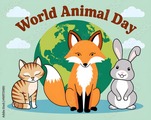 World animal day with group of animals concept illustration background poster template design for celebration usage photo