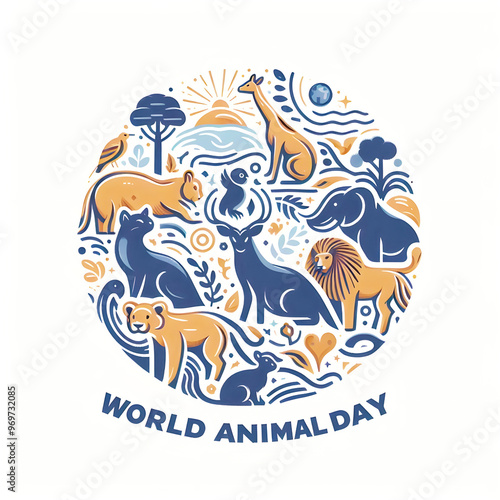 World animal day with group of animals concept illustration background poster template design for celebration usage photo