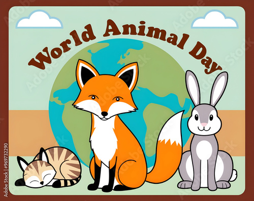 World animal day with group of animals concept illustration background poster template design for celebration usage photo