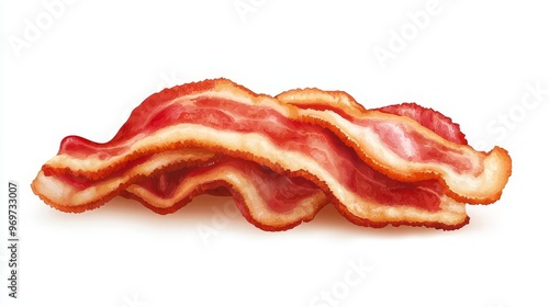 Bacon slice, watercolor effect, isolated on white, modern illustration, realistic food art, warm tones, premium design, soft shadows, artistic flair