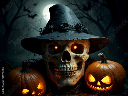 Picture of halloween holiday background. Wishes for Happy Halloween. photo