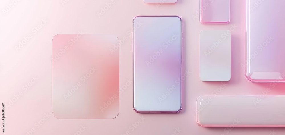 A shopping app collage with glassy product cards and sleek, translucent UI elements A shopping app collage with glassy product cards and sleek, translucent UI elements