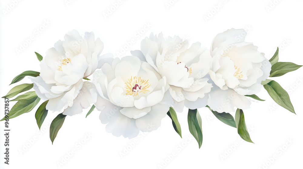 Peonies watercolor illustration, white flowers isolated on a white background Peonies watercolor illustration, white flowers isolated on a white background