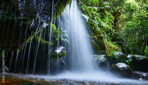Waterfall Details- Macro View of Water Cascading Over a Small Waterfall