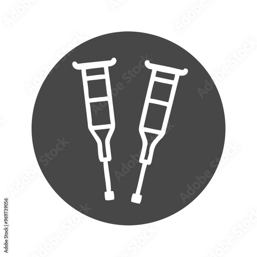 crutches vector icon on dark background, mobility aid symbol for rehabilitation, healthcare illustration, copy space