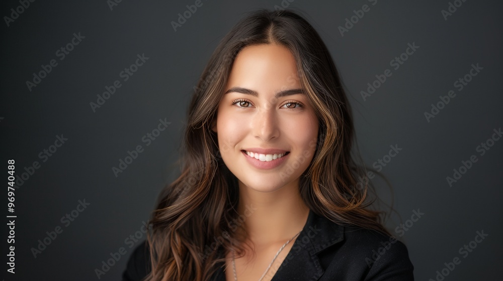 a woman with long hair smiling for a picture in a black shirt a woman with long hair smiling for a picture in a black shirt