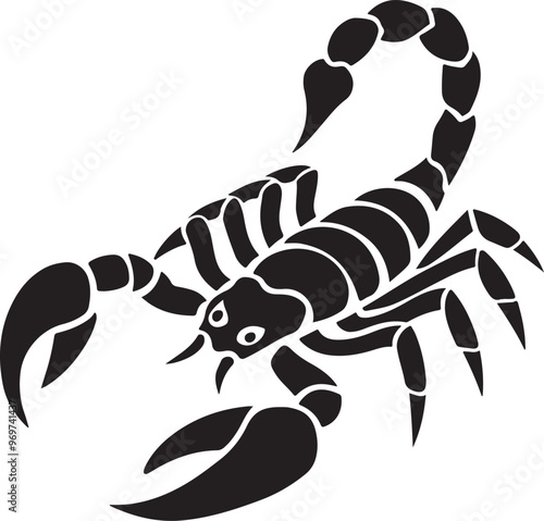 Vector Design of Tribal Scorpion Silhouette with Smooth Elements and White Background photo