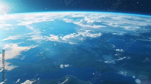 Satellite View of Earth Showing Atmosphere, Oceans, and Continents. Close-Up of China and India with Empty Ocean In-Between. Symbolizing Global Environmental Challenges and Earth's Diversity.