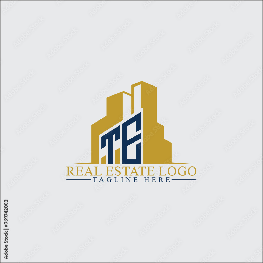 Modern TE Real Estate Logo Design with Building Silhouettes Modern TE Real Estate Logo Design with Building Silhouettes