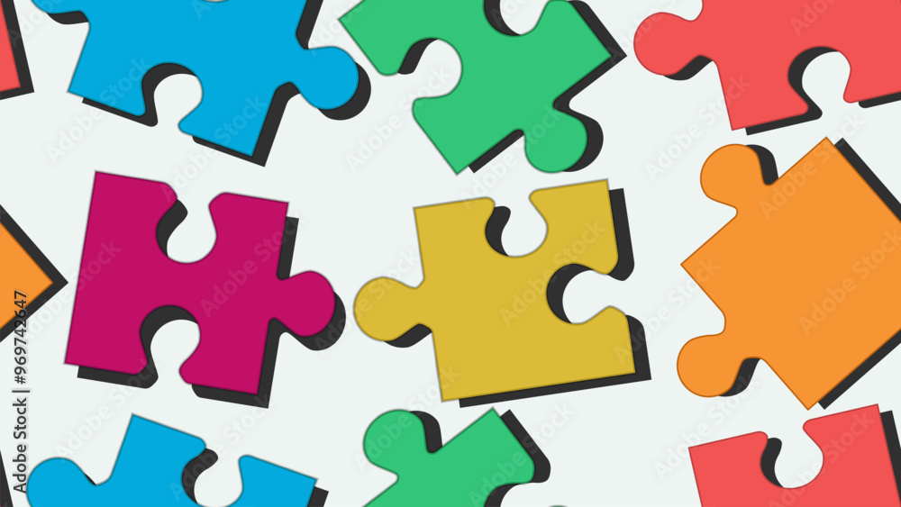 Puzzles seamless pattern. Colorful 3d puzzle pieces with shadows. Creativity and diversity concept. Teamwork and idea finding concept. Bright colored puzzles background. Puzzles seamless pattern. Colorful 3d puzzle pieces with shadows. Creativity and diversity concept. Teamwork and idea finding concept. Bright colored puzzles background.