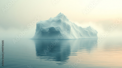 iceberg floats serenely in crystal-clear water, its white surface gleaming under sunlight. The submerged portion hints at its hidden depth, symbolizing unseen potential and mystery beneath the surface