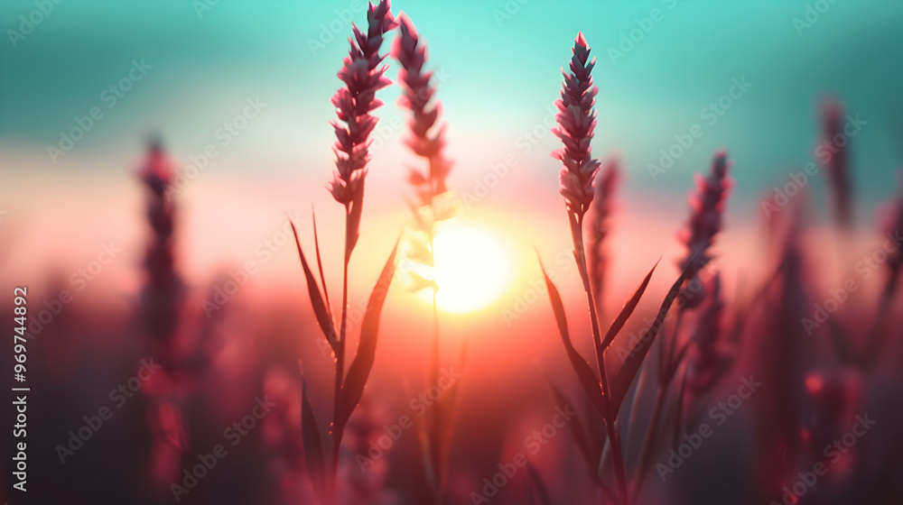 The Sun Setting Over Field Tall Grass The Sun Setting Over Field Tall Grass