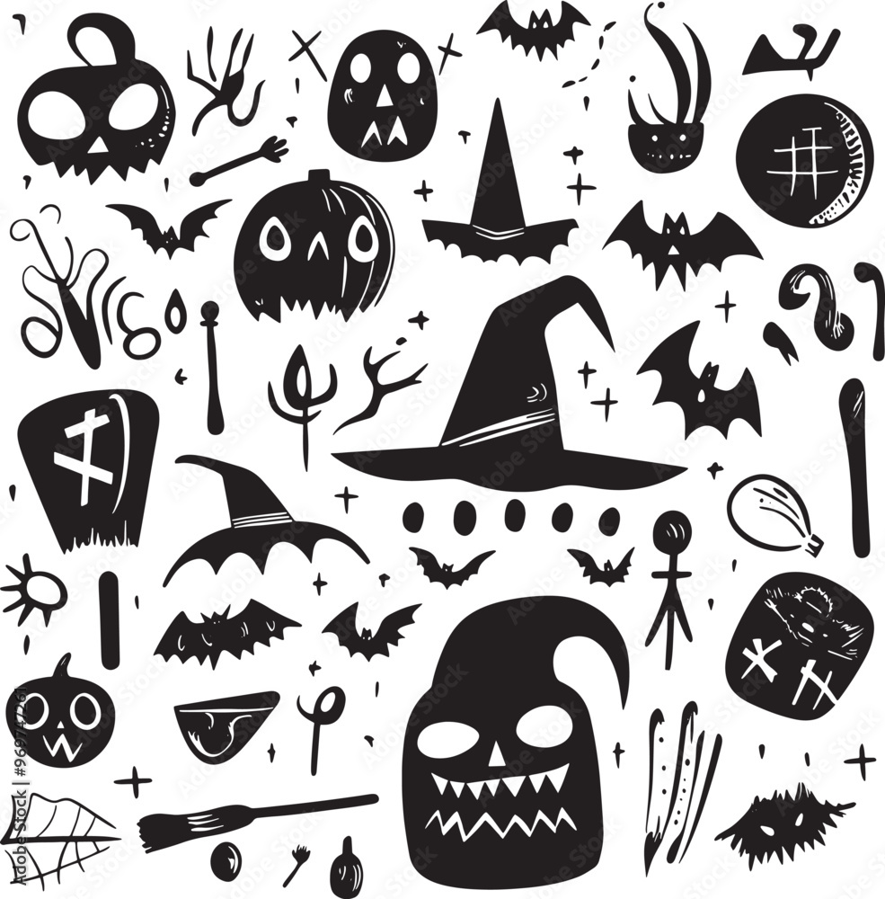 Obraz premium Vector black and white Halloween elements