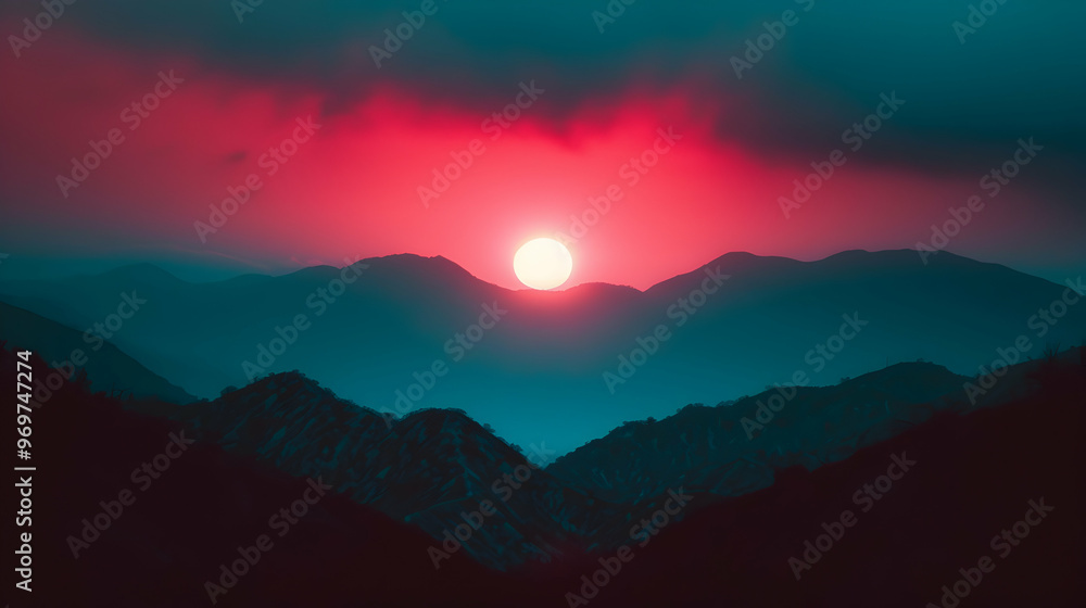 Fototapeta premium The Sun Setting Over Mountain Range