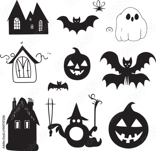Vector black and white Halloween elements
