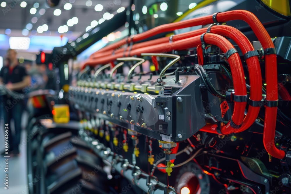 Modern Energy-Efficient Tractor in Agricultural Field Under Cloudy Sky - Advanced Technology Farming Equipment Modern Energy-Efficient Tractor in Agricultural Field Under Cloudy Sky - Advanced Technology Farming Equipment