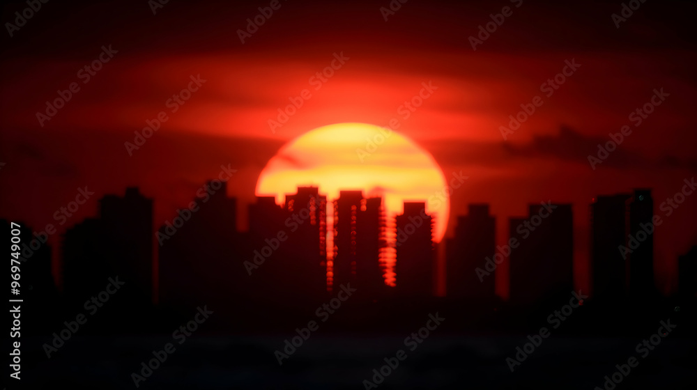 Fototapeta premium The Sun Setting Over The City Skyline