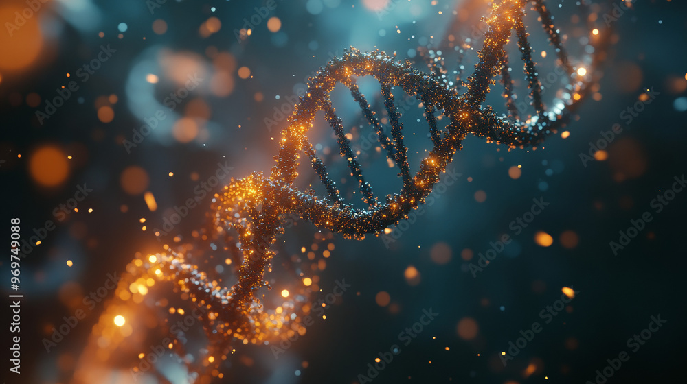 A 3D animation shows a DNA molecule made of tiny particles. This animation represents digital DNA and the human genome, highlighting the importance of medical research and genetics. A 3D animation shows a DNA molecule made of tiny particles. This animation represents digital DNA and the human genome, highlighting the importance of medical research and genetics.