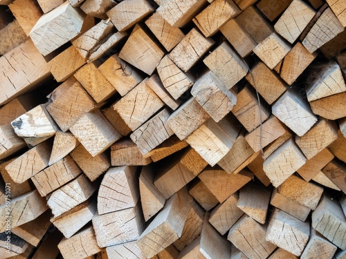 Close-up of stacked chopped firewood