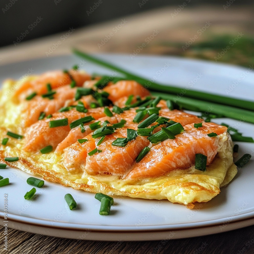 Gourmet Salmon Omelette with Fresh Chives: High-End Food Photography Gourmet Salmon Omelette with Fresh Chives: High-End Food Photography