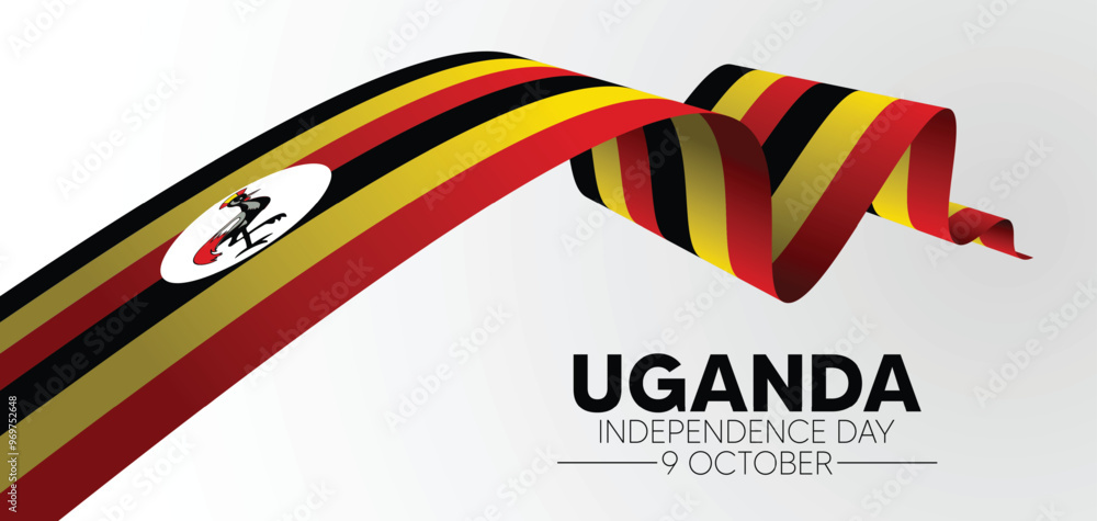 Obraz premium Uganda flag ribbon Independence Day 9 October vector poster