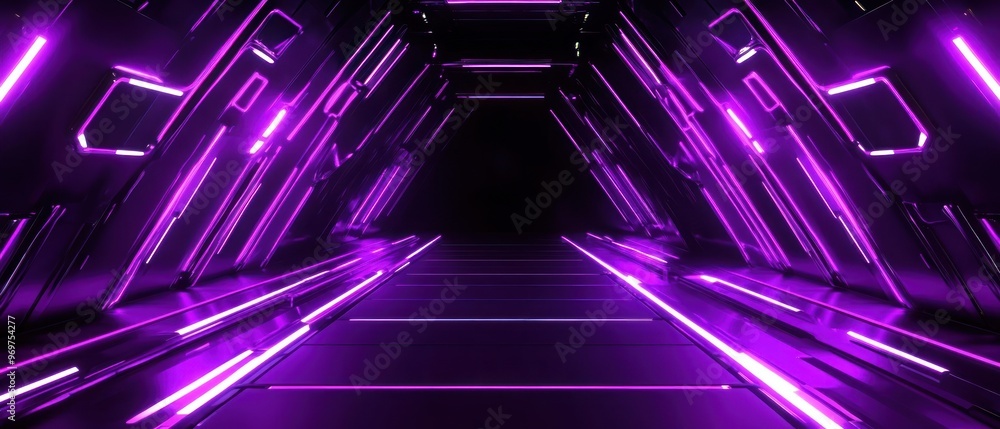 Futuristic spaceship hallway cyberpunk corridor with purple lines neon lights background wallpaper AI generated image Futuristic spaceship hallway cyberpunk corridor with purple lines neon lights background wallpaper AI generated image