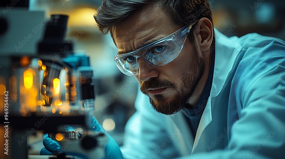 scientist working with microscope in laboratory close up hands