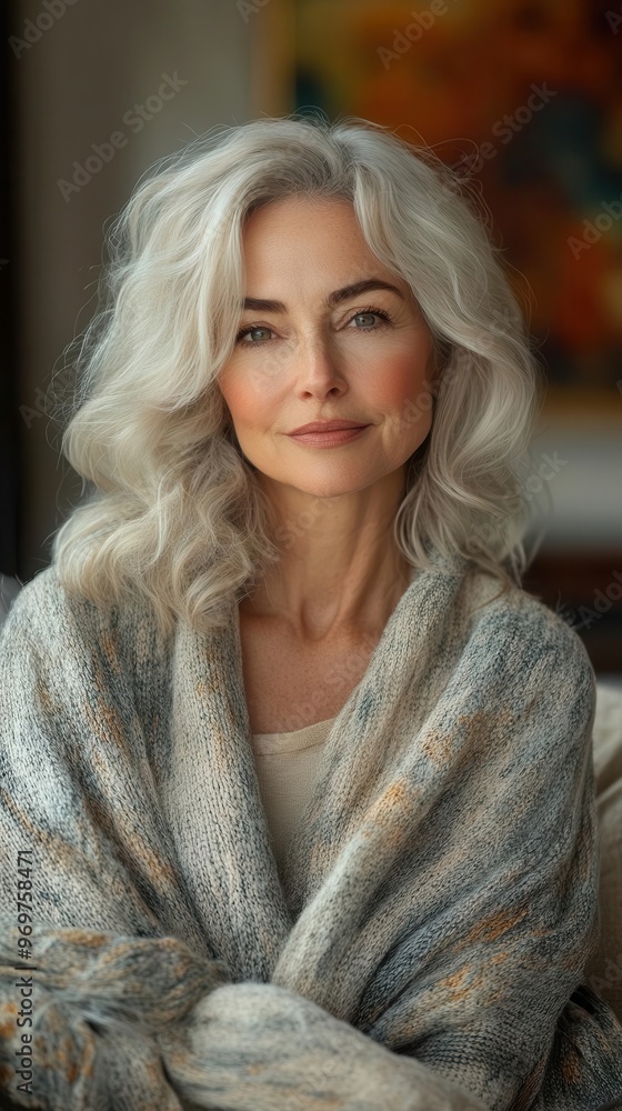candid portrait of content mature woman relaxing on plush sofa bathed in warm natural light streaming through cozy living room exuding serenity and selfassurance candid portrait of content mature woman relaxing on plush sofa bathed in warm natural light streaming through cozy living room exuding serenity and selfassurance