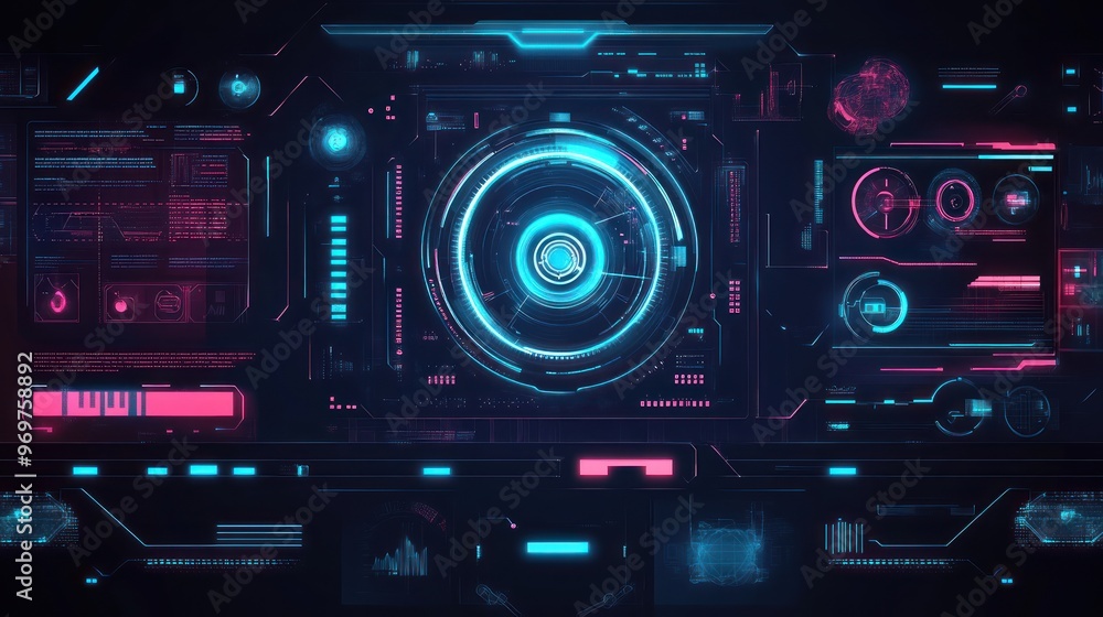 Technology digital style HUD interface cyberpunk holographic display panel interface Background wallpaper AI generated image Technology digital style HUD interface cyberpunk holographic display panel interface Background wallpaper AI generated image