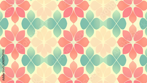 Wallpaper Mural Geometric Fabric Pattern - pattern, floral, geometric, abstract, retro, colorful, vintage, seamless, wallpaper, background, decorative, pastel, symmetrical, design, shapes Torontodigital.ca