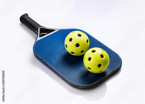 pickleball and pickleball paddle isolated on white backgrounds