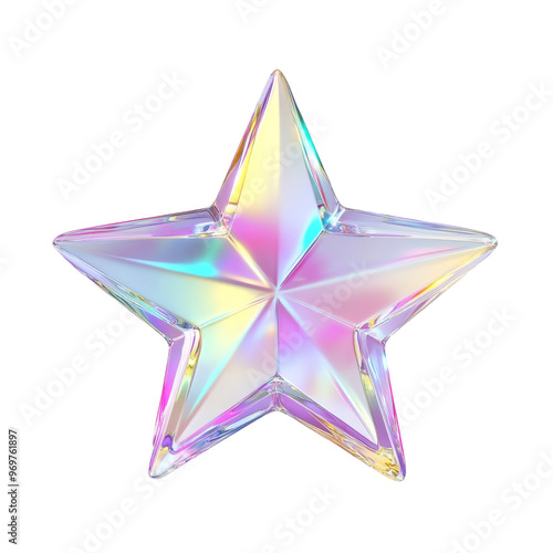 3d reflective star with smooth geometric edges and soft iridescent glow, png