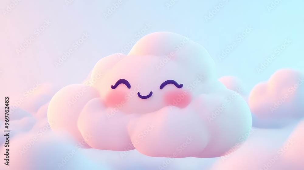Adorable smiling cloud character against a pastel background, evoking a sense of joy and whimsy. Perfect for kids' themes and designs. Adorable smiling cloud character against a pastel background, evoking a sense of joy and whimsy. Perfect for kids' themes and designs.