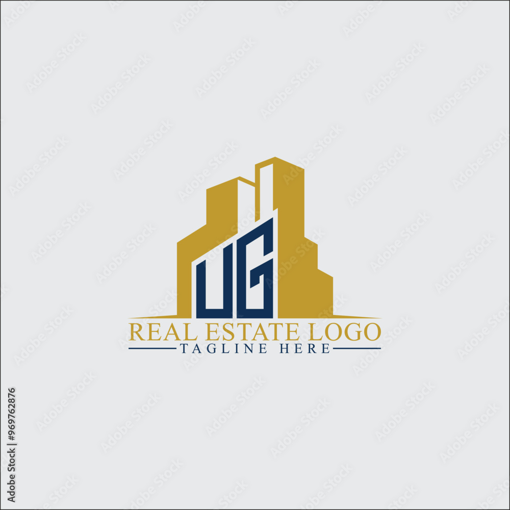Modern UG Real Estate Logo Design with Building Silhouettes Modern UG Real Estate Logo Design with Building Silhouettes