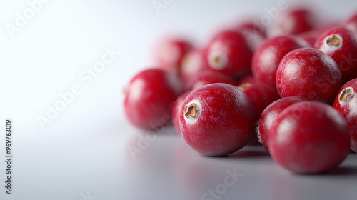 succulent cranberries on a bright white background. The image focuses on the detailed and realistic depiction of the cranberries, with soft, even lighting that emphasizes their