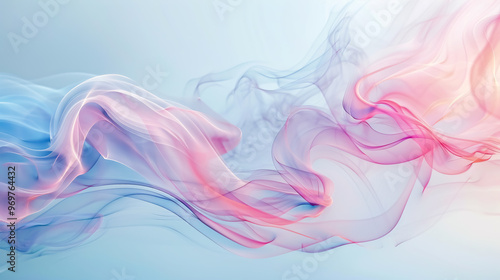 Abstract smoky background with soft pink trails set against a light blue backdrop.