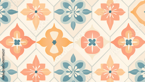 Peranakan Tile Pattern - pattern, tile, geometric, floral, design, colorful, seamless, vintage, ornament, retro, wallpaper, decor, abstract, symmetrical, Mediterranean