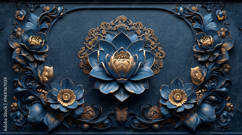 Blue ornament mandala on a decorative frame Blue ornament mandala on a decorative frame