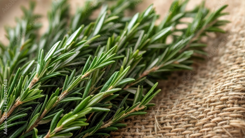 Obraz premium A bunch of fresh thyme on a burlap cloth.