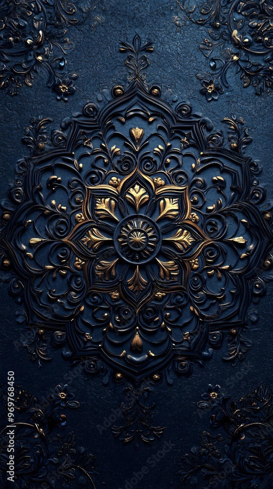 Blue Embossed mandala design Blue Embossed mandala design