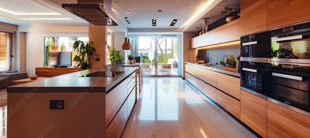 Modern High-End Kitchen with Underfloor Heating and Sleek Appliances, Ideal for Contemporary Designs Modern High-End Kitchen with Underfloor Heating and Sleek Appliances, Ideal for Contemporary Designs