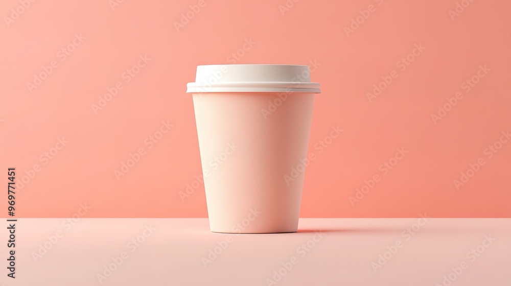 Minimalist coffee cup against soft pink background Minimalist coffee cup against soft pink background