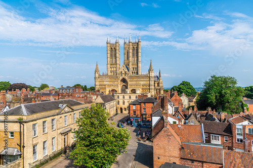 Canvas Print A view from the castle battlements towards the Cathedral in Lincoln, Lincolnshir