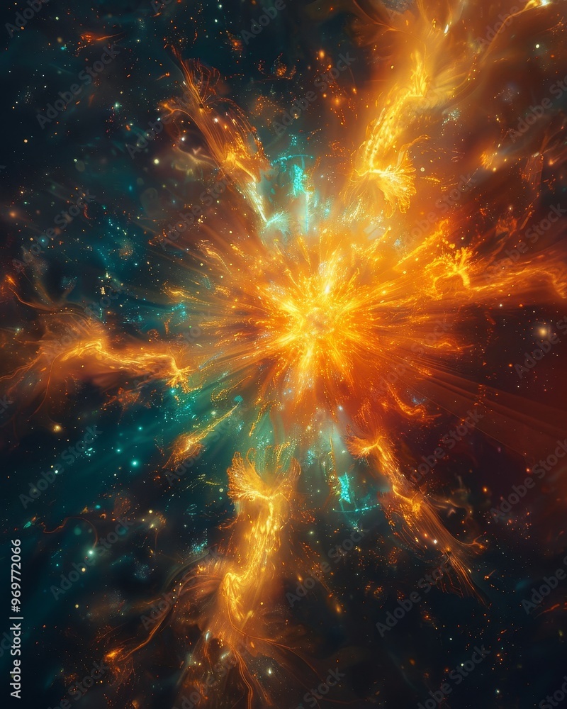 Fototapeta premium A breathtaking cosmic explosion showcasing vibrant colors and intricate patterns in a stunning interstellar landscape.