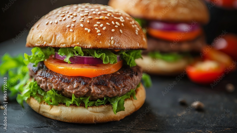 appetizing classics burger on the wooden table appetizing classics burger on the wooden table