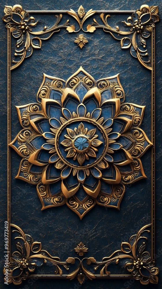 Blue mandala ornament on wall background Blue mandala ornament on wall background