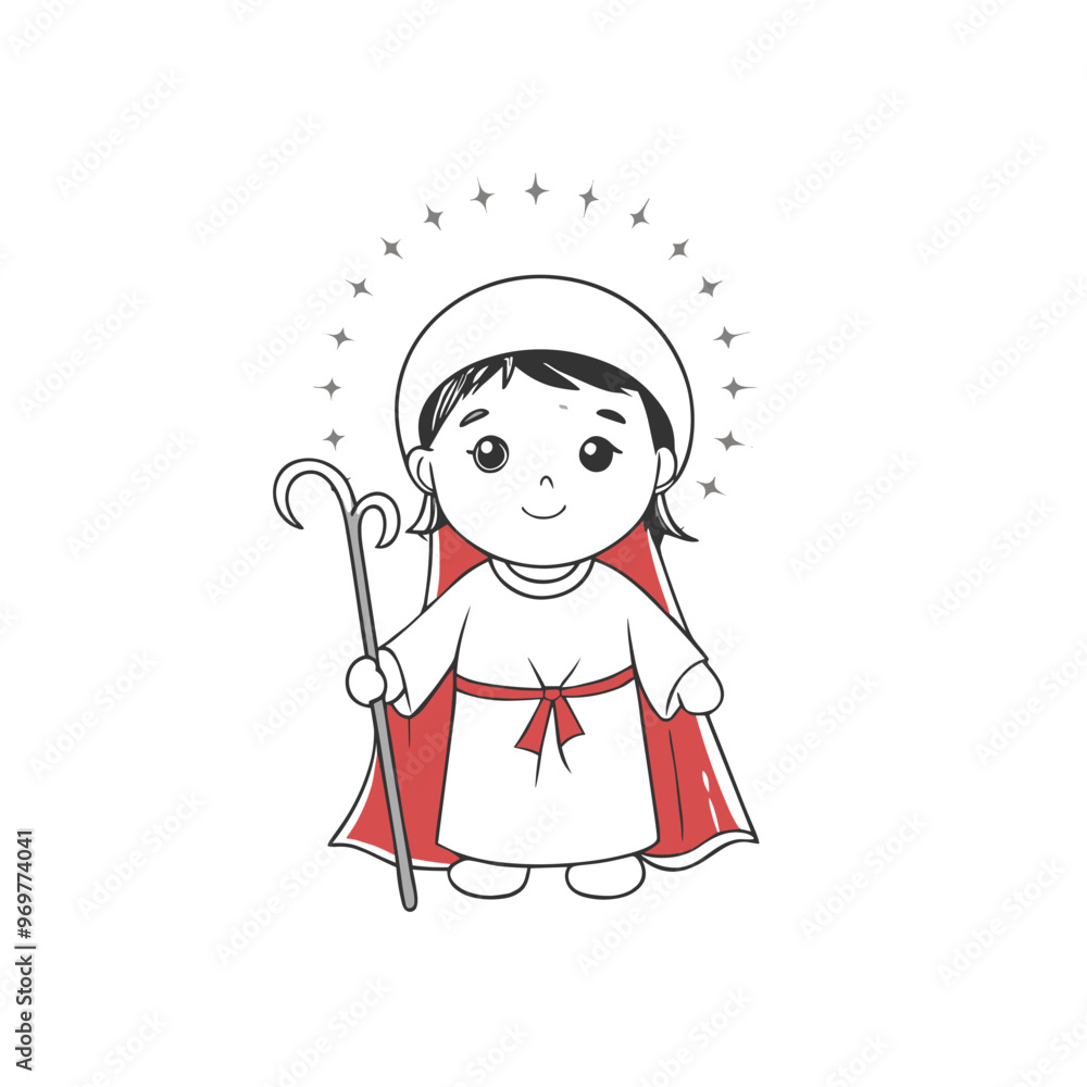 Cute cartoon shepherd character holding a staff on a simple background for festive illustrations Cute cartoon shepherd character holding a staff on a simple background for festive illustrations